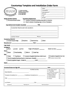 Countertop Template & Installation Order Form - Shads